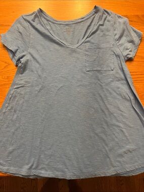 Blue V-Neck Pocket Women's Top